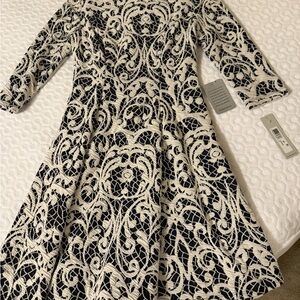 Eliza J Black and White Patterned Long Sleeve Dress